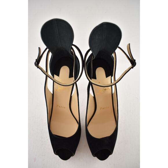 Christian Louboutin Mascaralta 120 Black Suede Peep Platform Sandal Heel Pump 36 - Picture 8 of 12